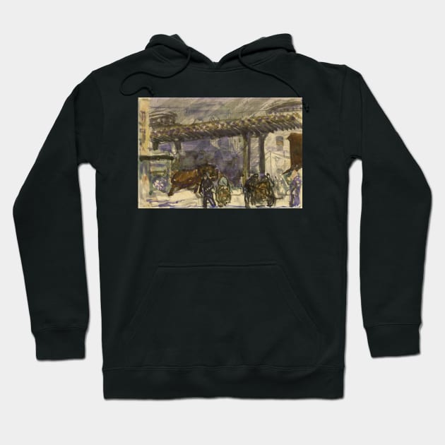 A Winter Day - Under the Elevated near Brooklyn Bridge by George Bellows Hoodie by Classic Art Stall